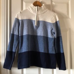 Blue color block gradient mock neck sweater